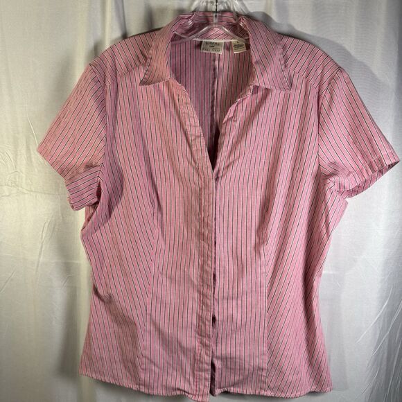 Lee Tops - Riders by Lee Button Front Blouse Women’s Size L Pink Stripe Short Sleeve